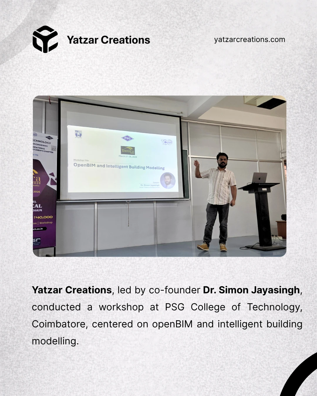 Speaker presenting OpenBIM concepts at PSG Tech